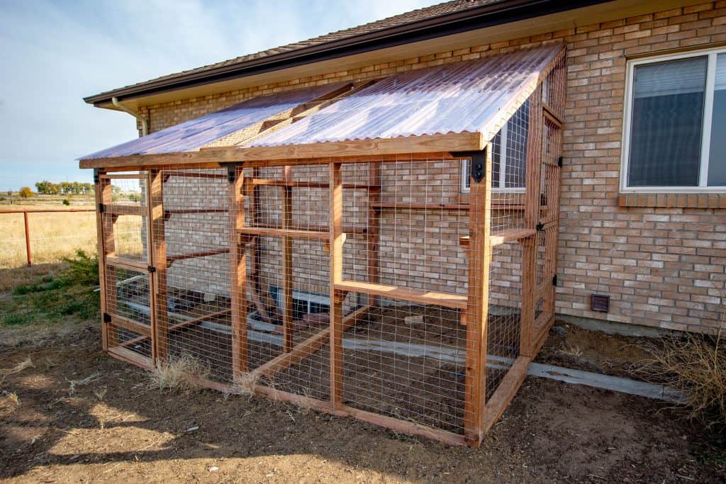 outdoor cat enclosure attatched to house