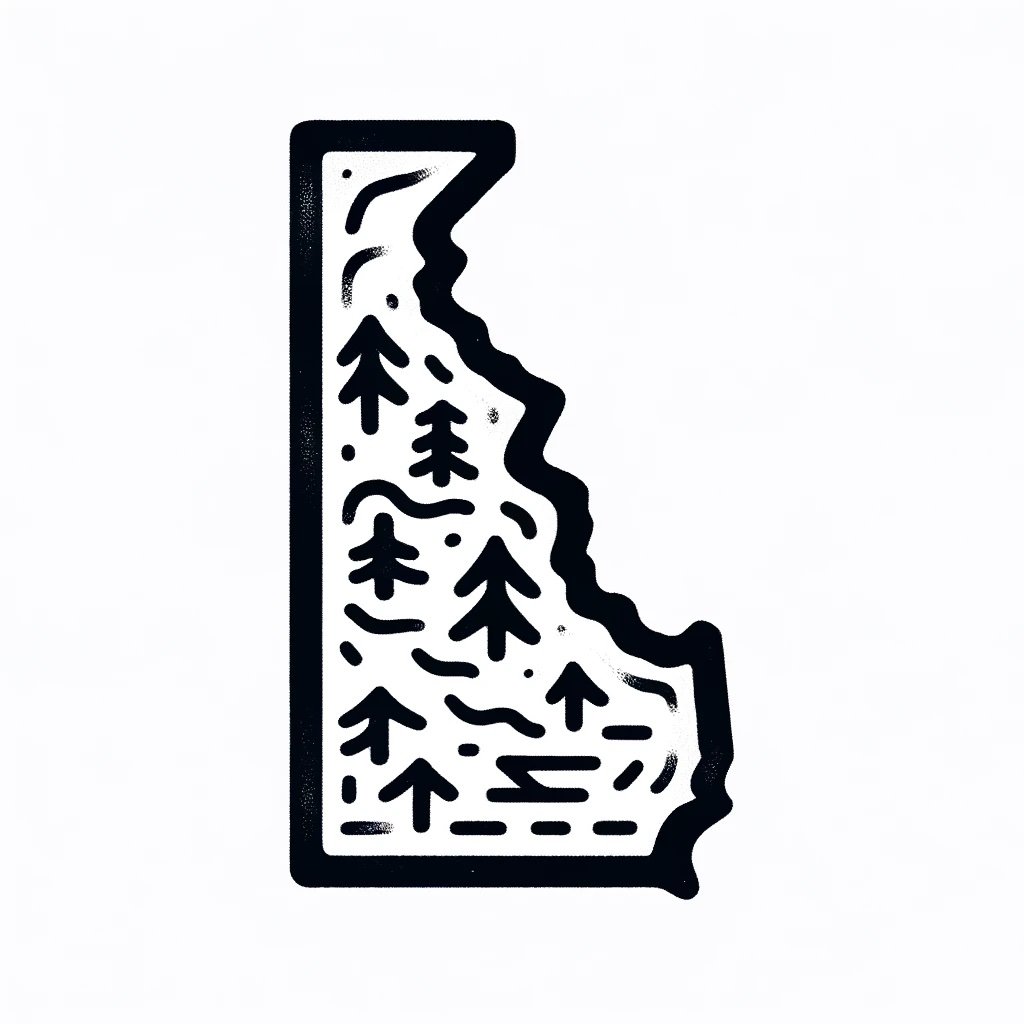 A hand-drawn outline of the state of Delaware on a white background. The outline is simple, clean, and drawn in a dark color to clearly define the shape of Delaware