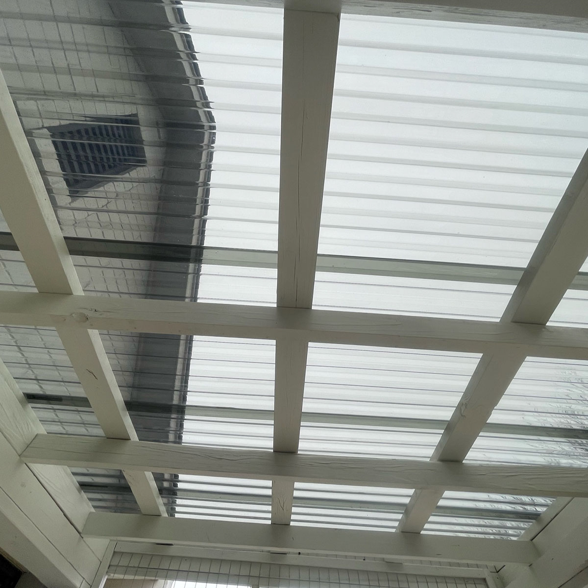 Corrugated plastic roofing on a catio