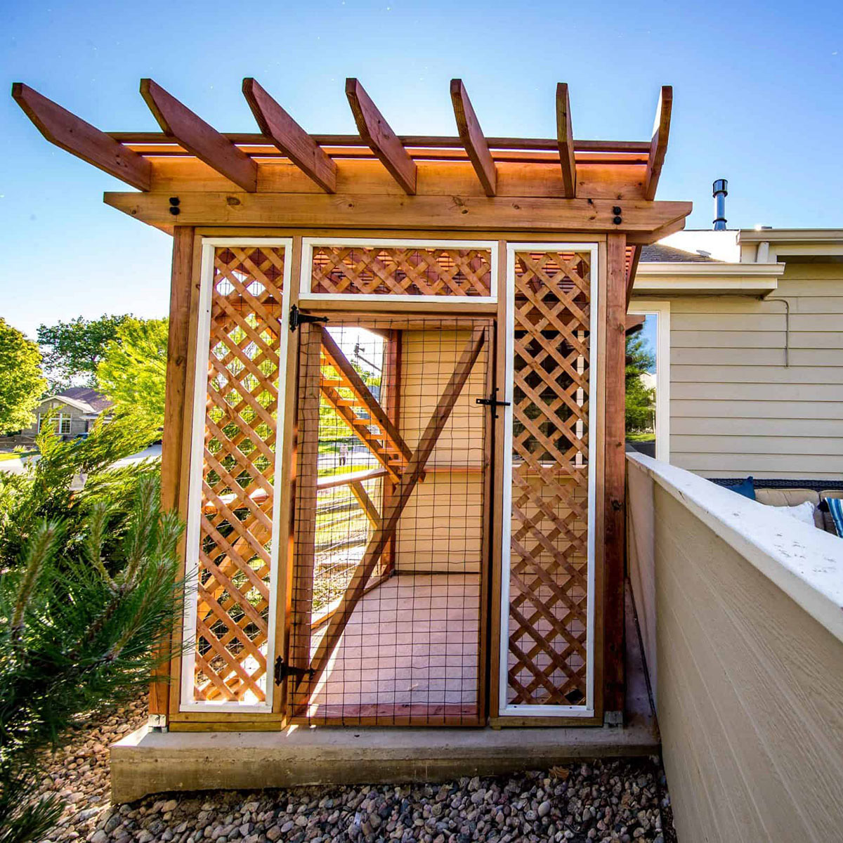 Wooden slats used as a catio roof