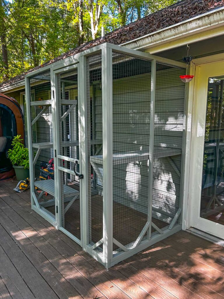 Custom-built outdoor catio attached to a home deck in Chapel Hill, North Carolina.